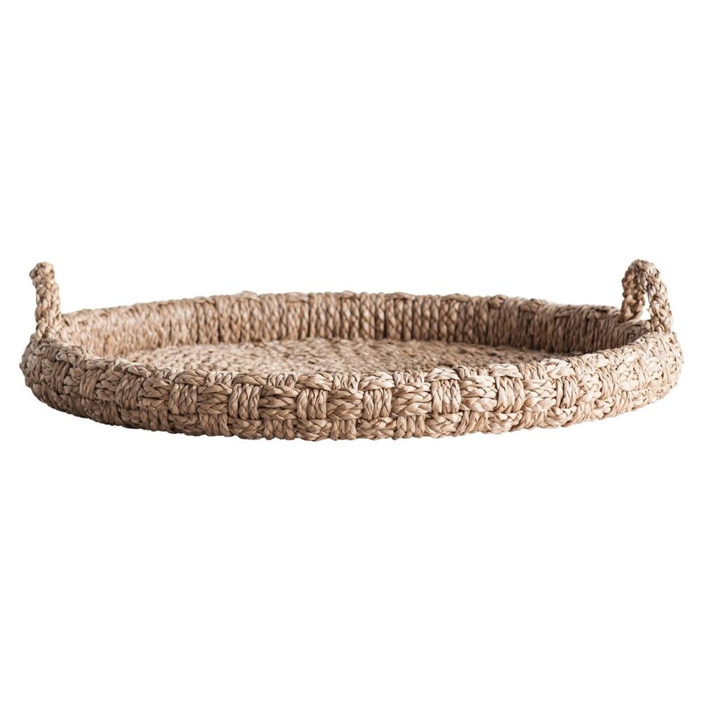 Creative Co-Op Round Braided Bankuan Tray with Handles
